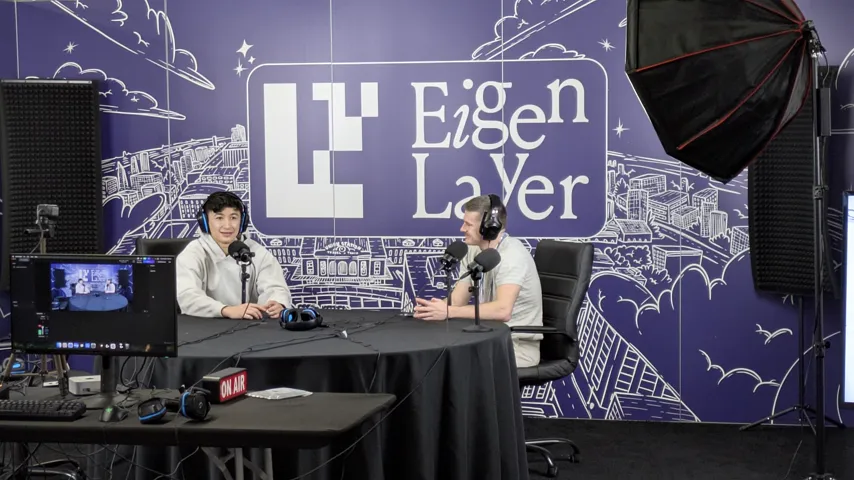 Dan recording at the ETHDenver podcast studio